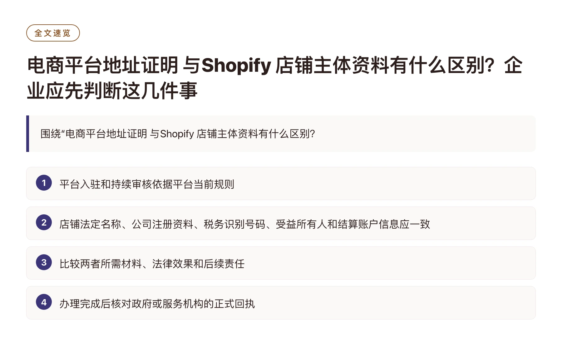 电商平台地址证明 与Shopify 店铺主体资料有什么区别？企业应先判断这几件事——全文要点速览